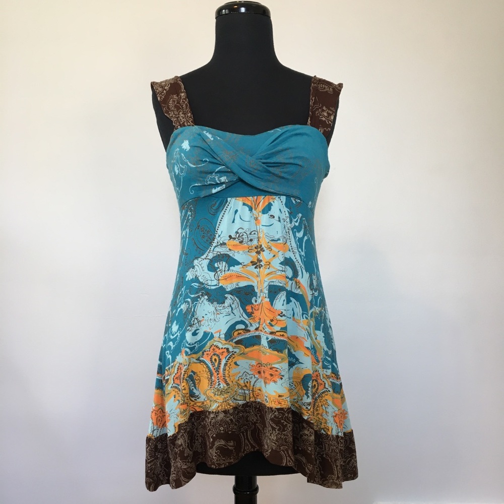 Cinnamon Girl Blue Boho Print Tunic Tank, S